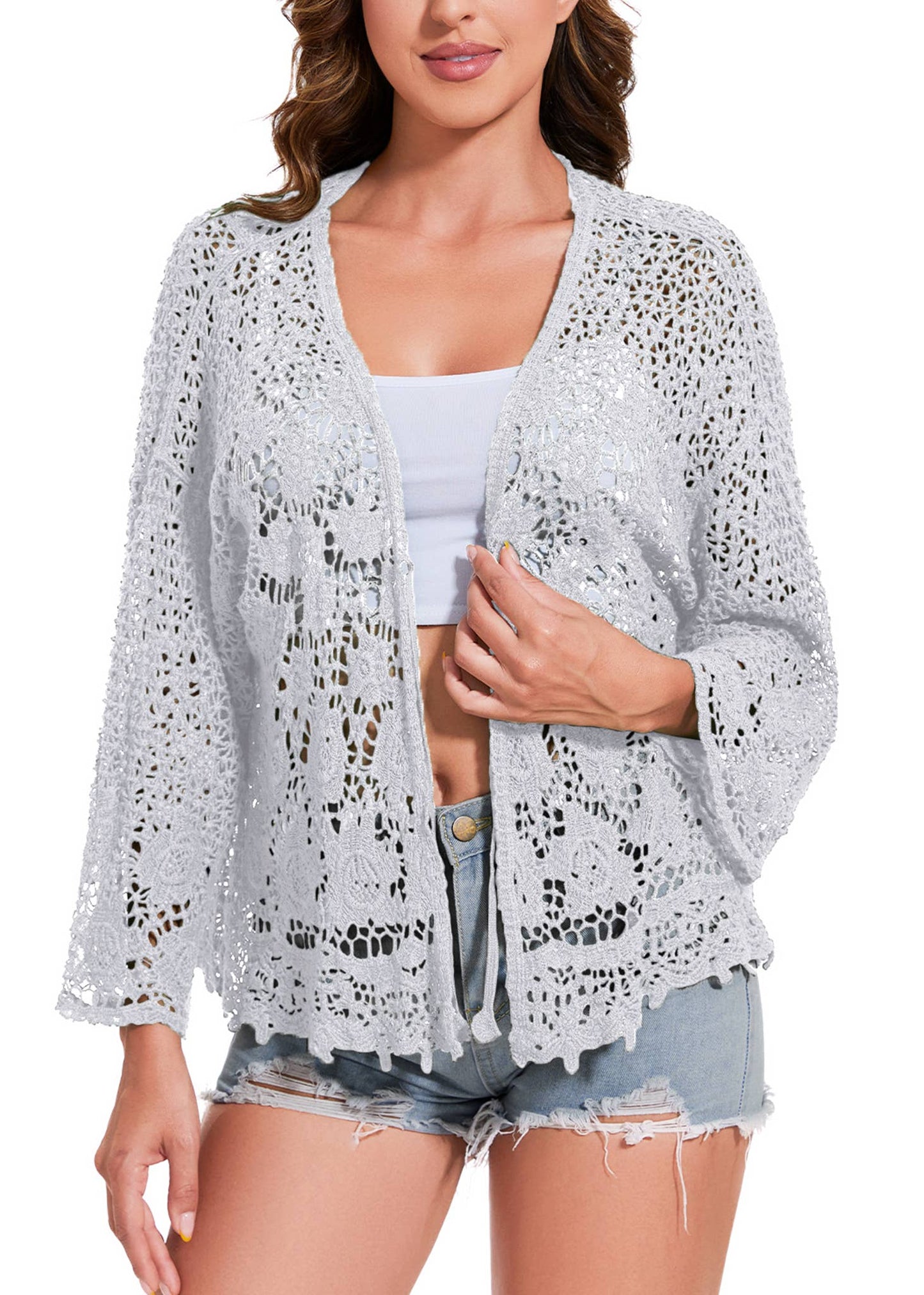 Embroidered Lace Kimono Crop Cardigan Half