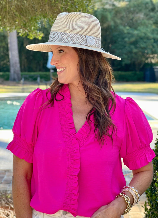 Adrienne Hat with Printed Band Natural