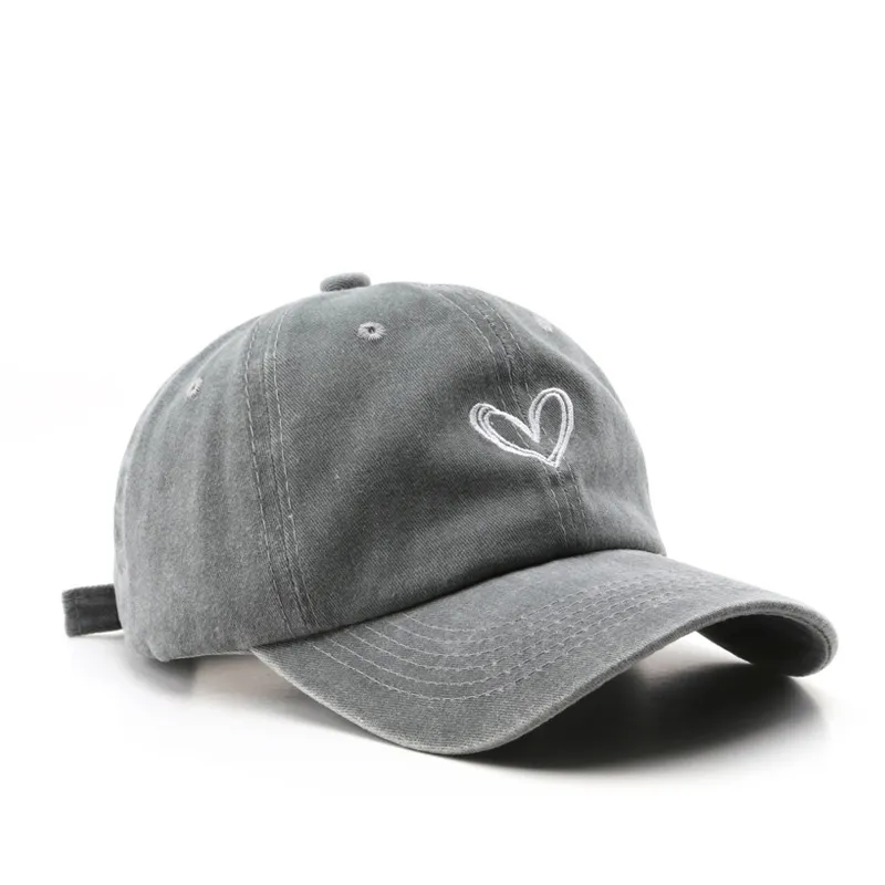 Retro Washed Embroidered Heart Baseball Cap