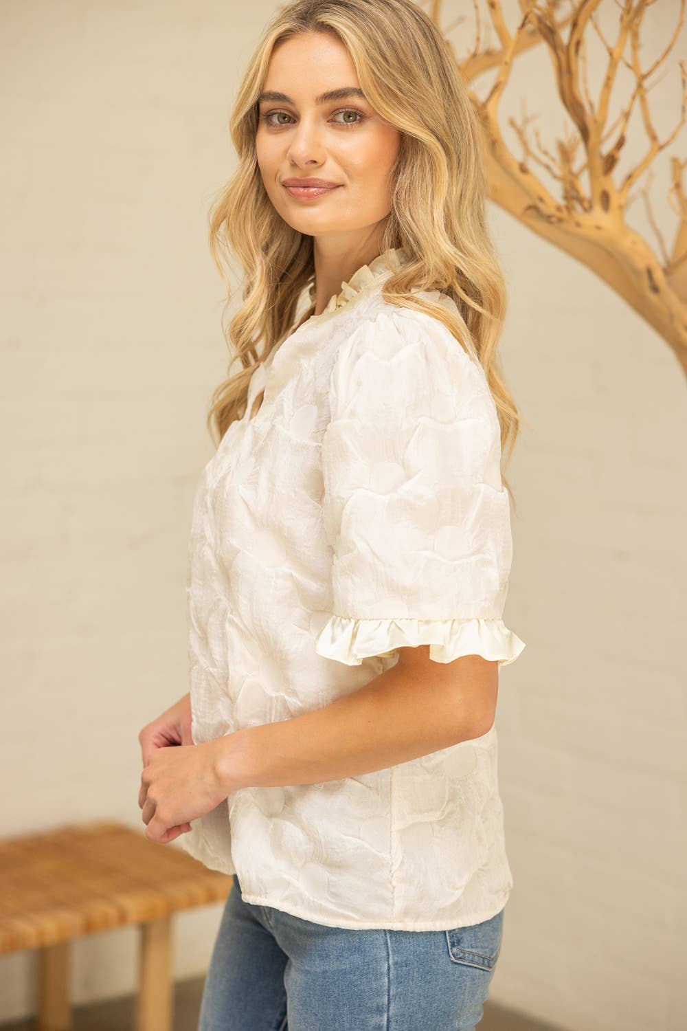 Satin Ruffled  Dotted Textured Top
