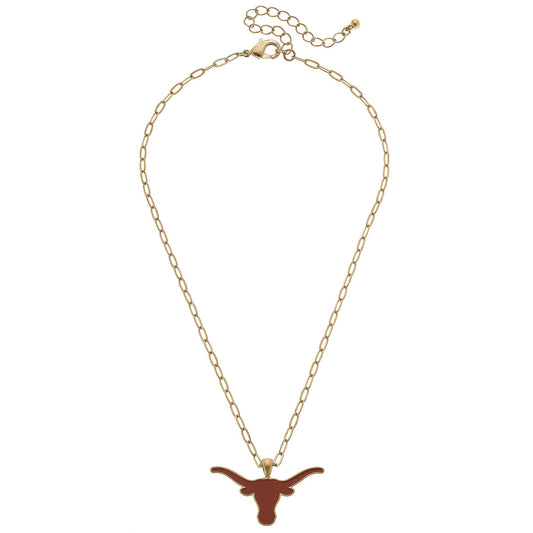 Texas Longhorns Enamel Pendant Necklace in Shiny Gold