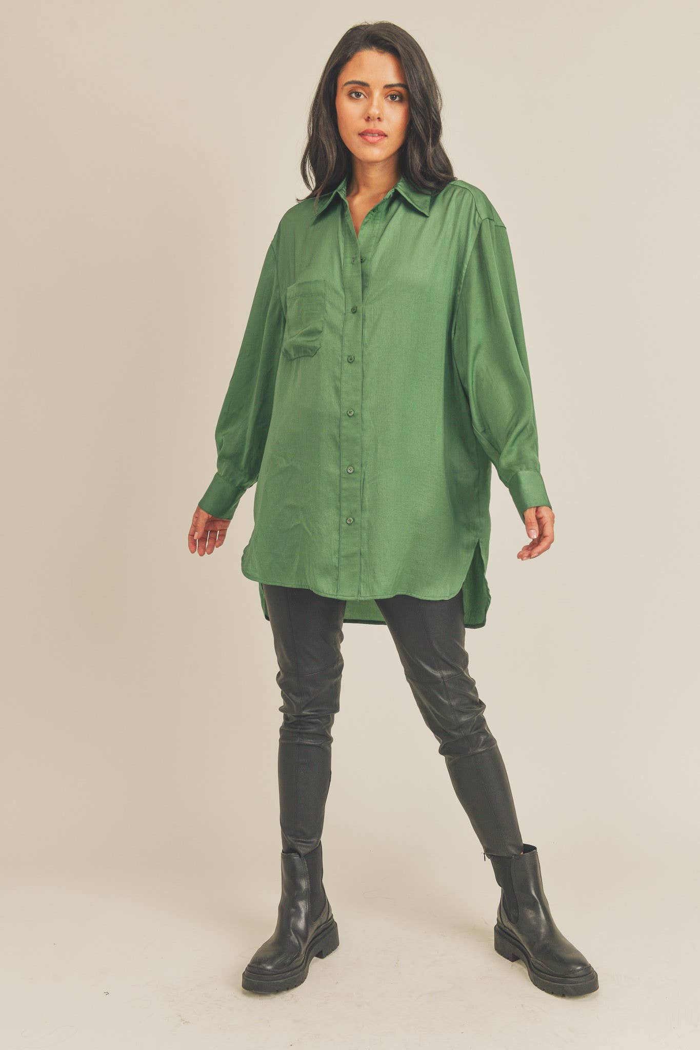 COLLARED BUTTON DOWN TUNIC SHIRT