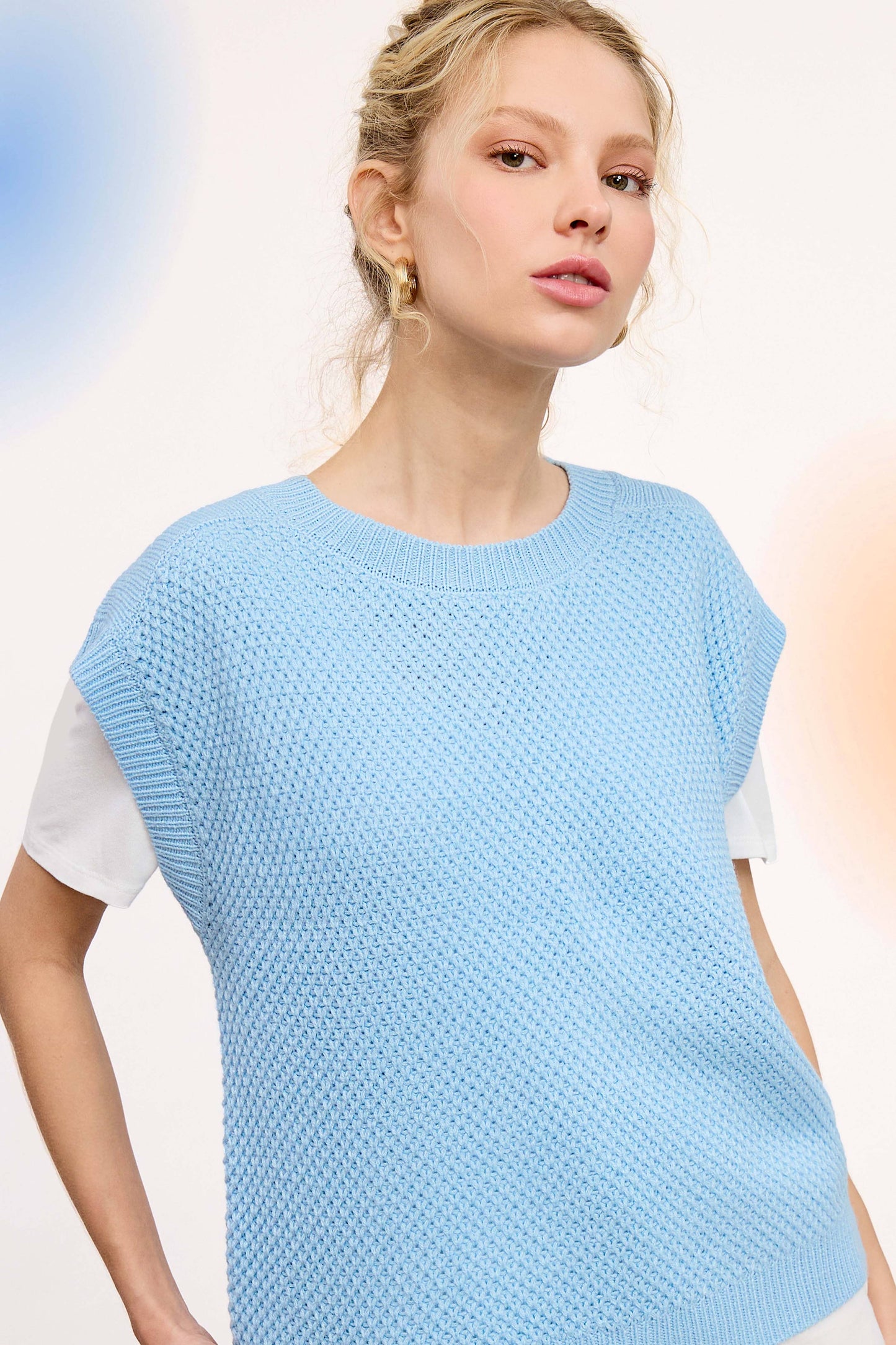 Loose Fit Round Neck Sweater Vest Top