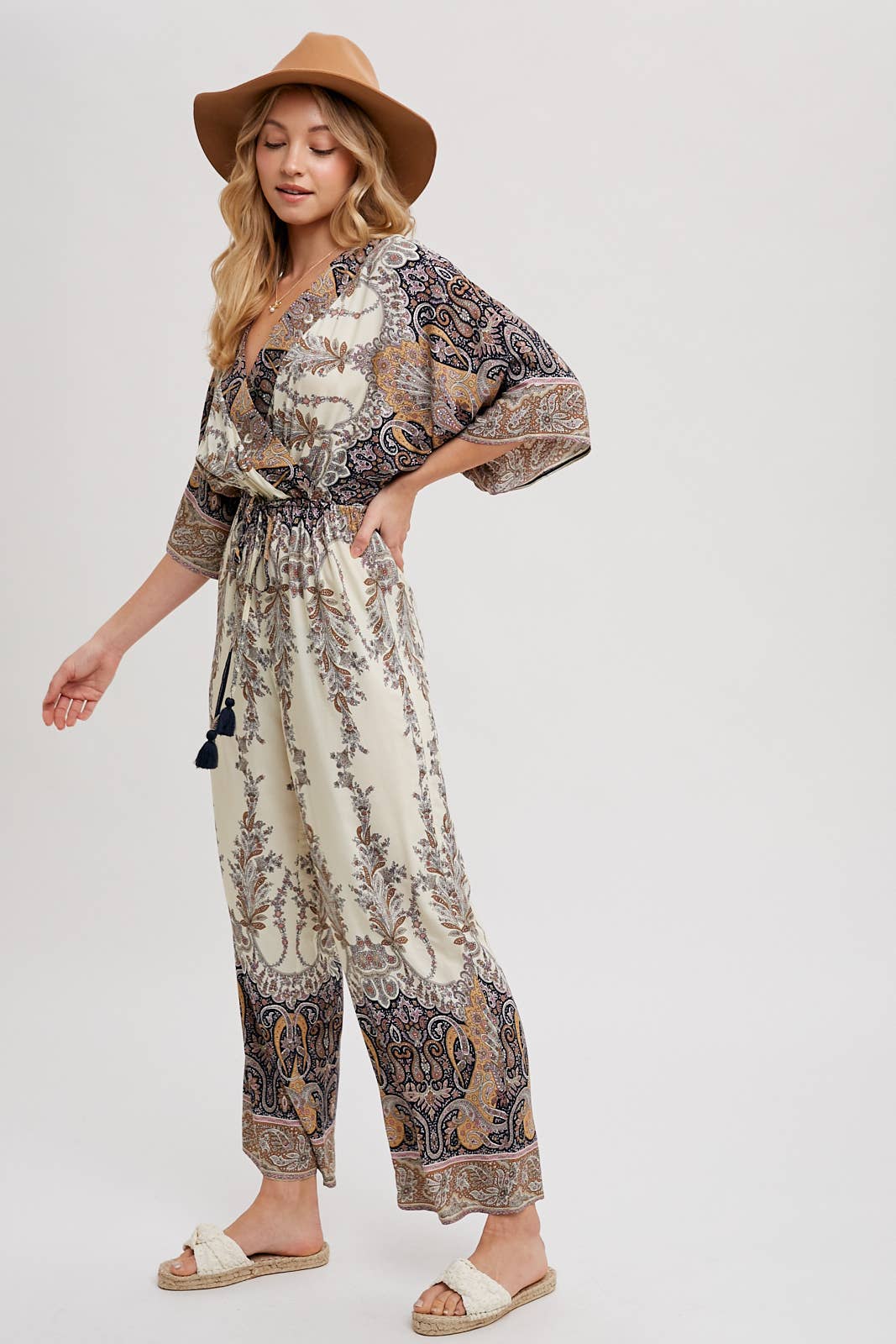 PAISLEY PRINT WRAP JUMPSUIT