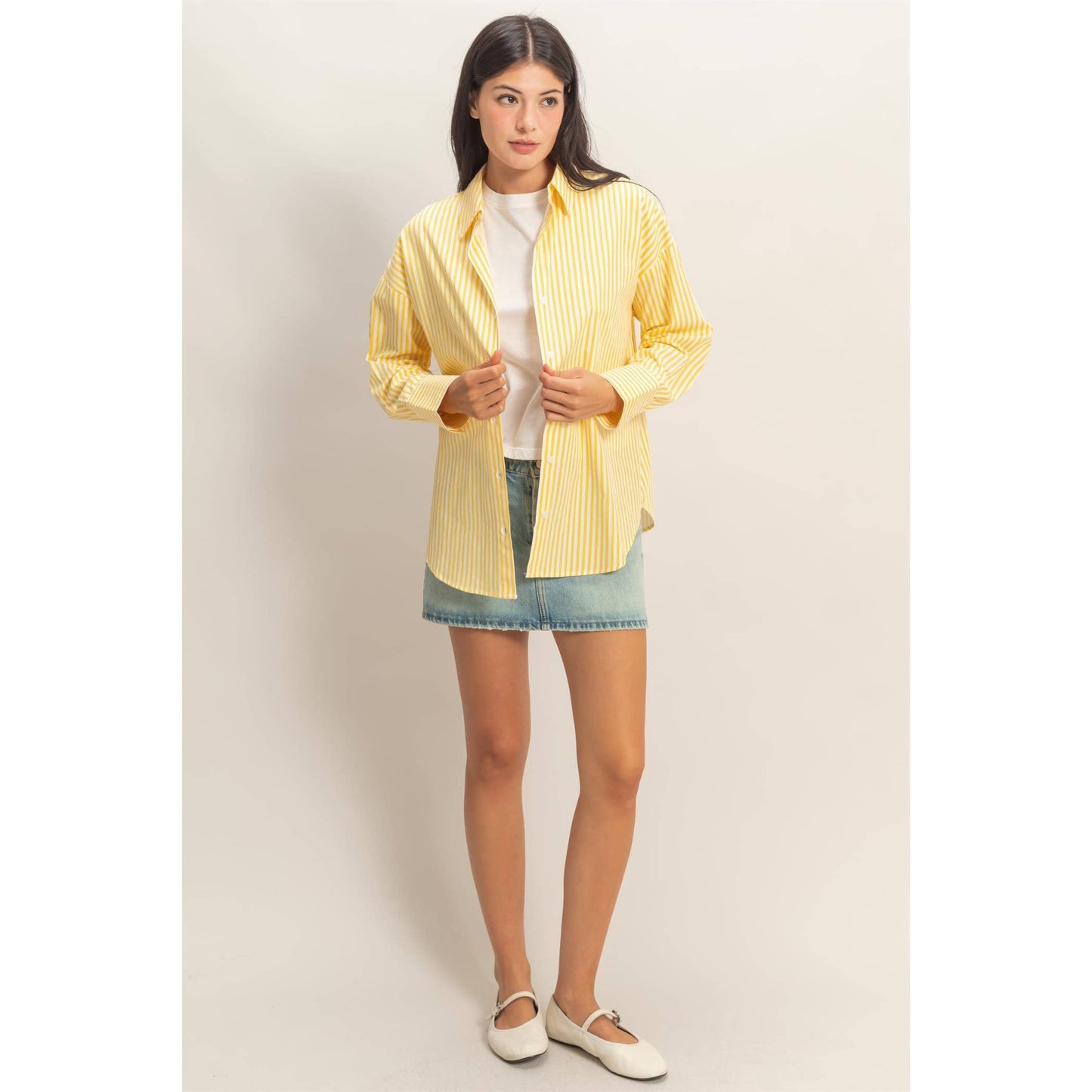 Striped Button-Up Poplin Shirt