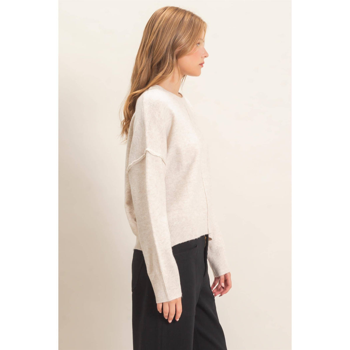Crew Neck Sweater With Ribbed Hem
