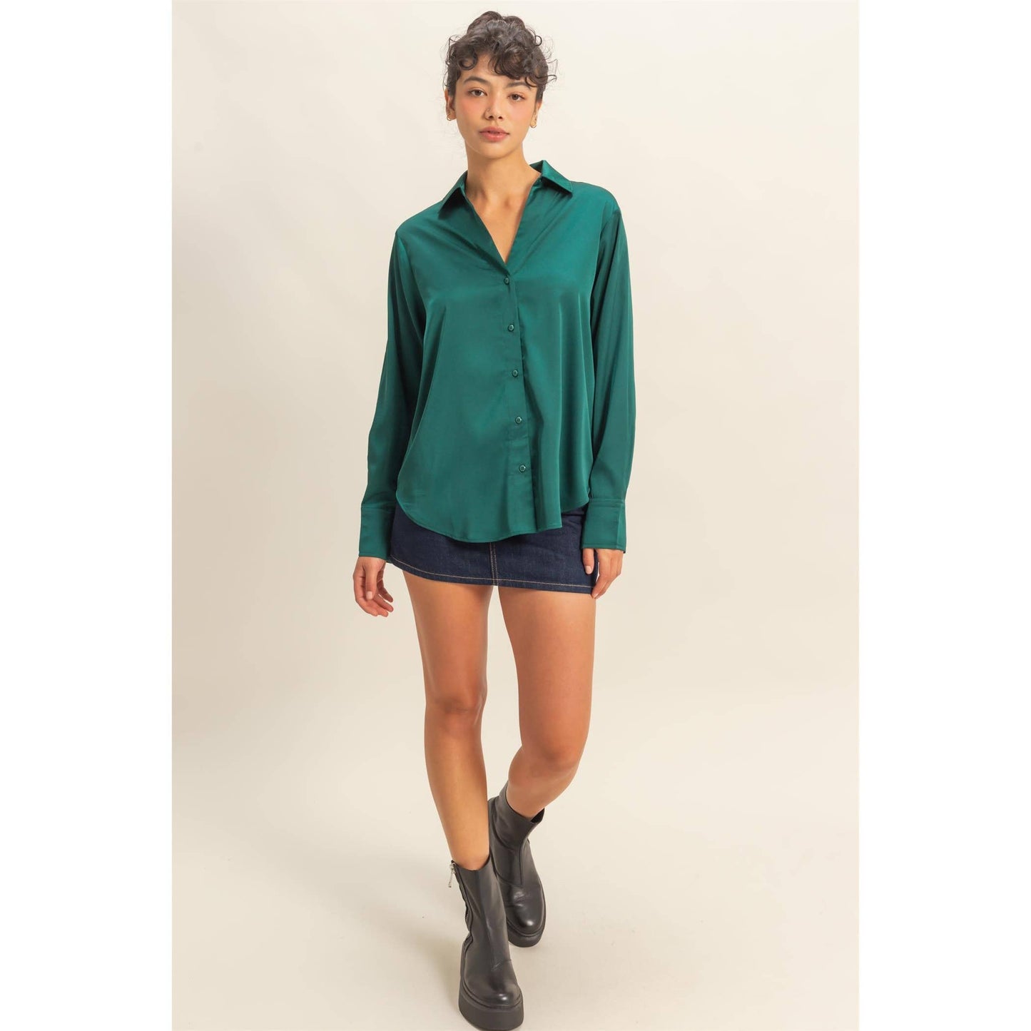 Button-Up Satin Shirt