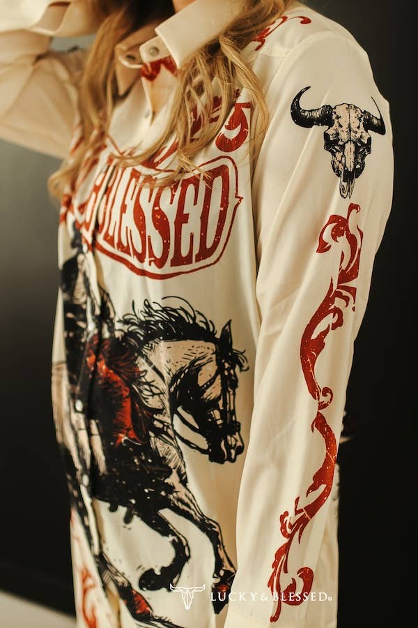Lucky Horse Rider Pearl Snap Button Down Dress