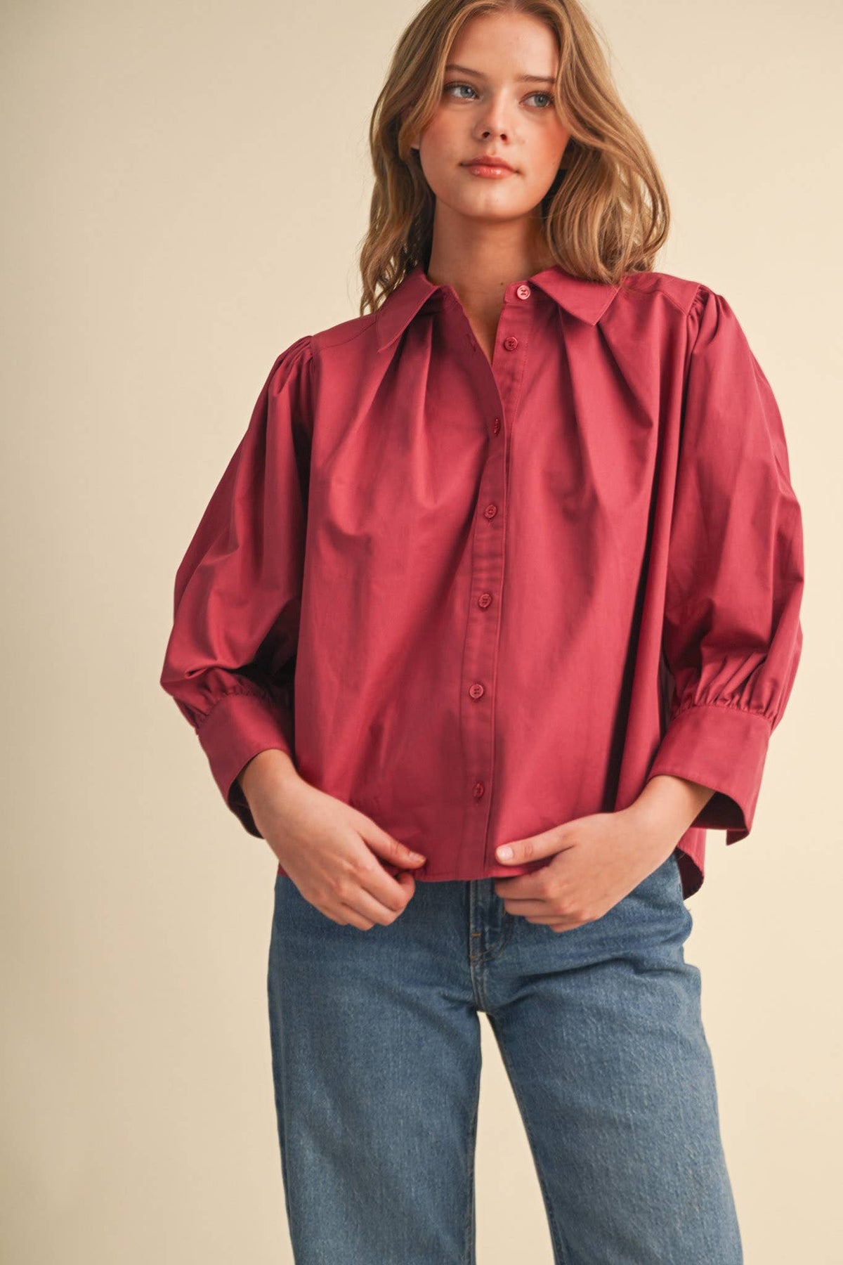 PUFF SLEEVE BUTTON DOWN TOP