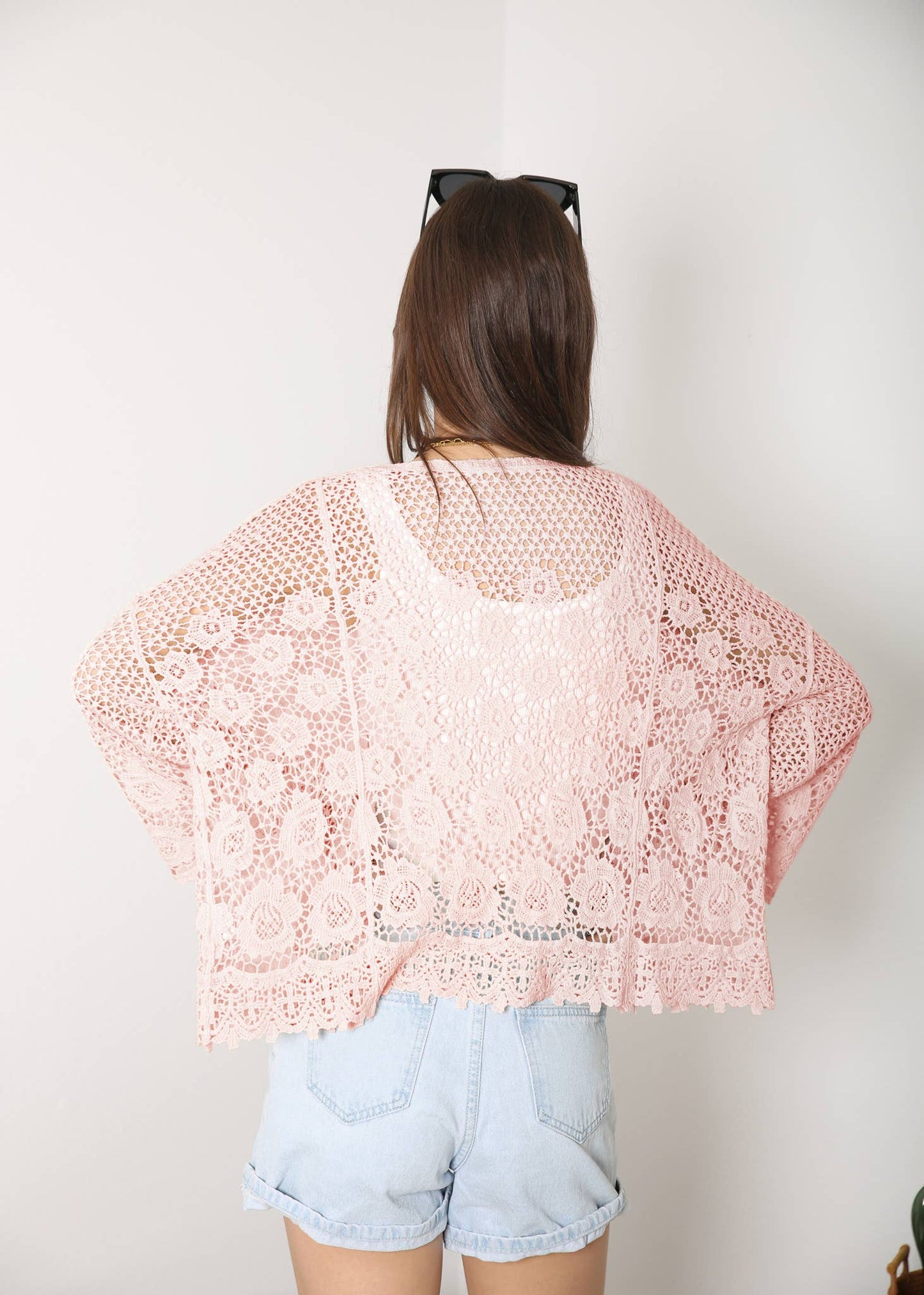 Embroidered Lace Kimono Crop Cardigan Half