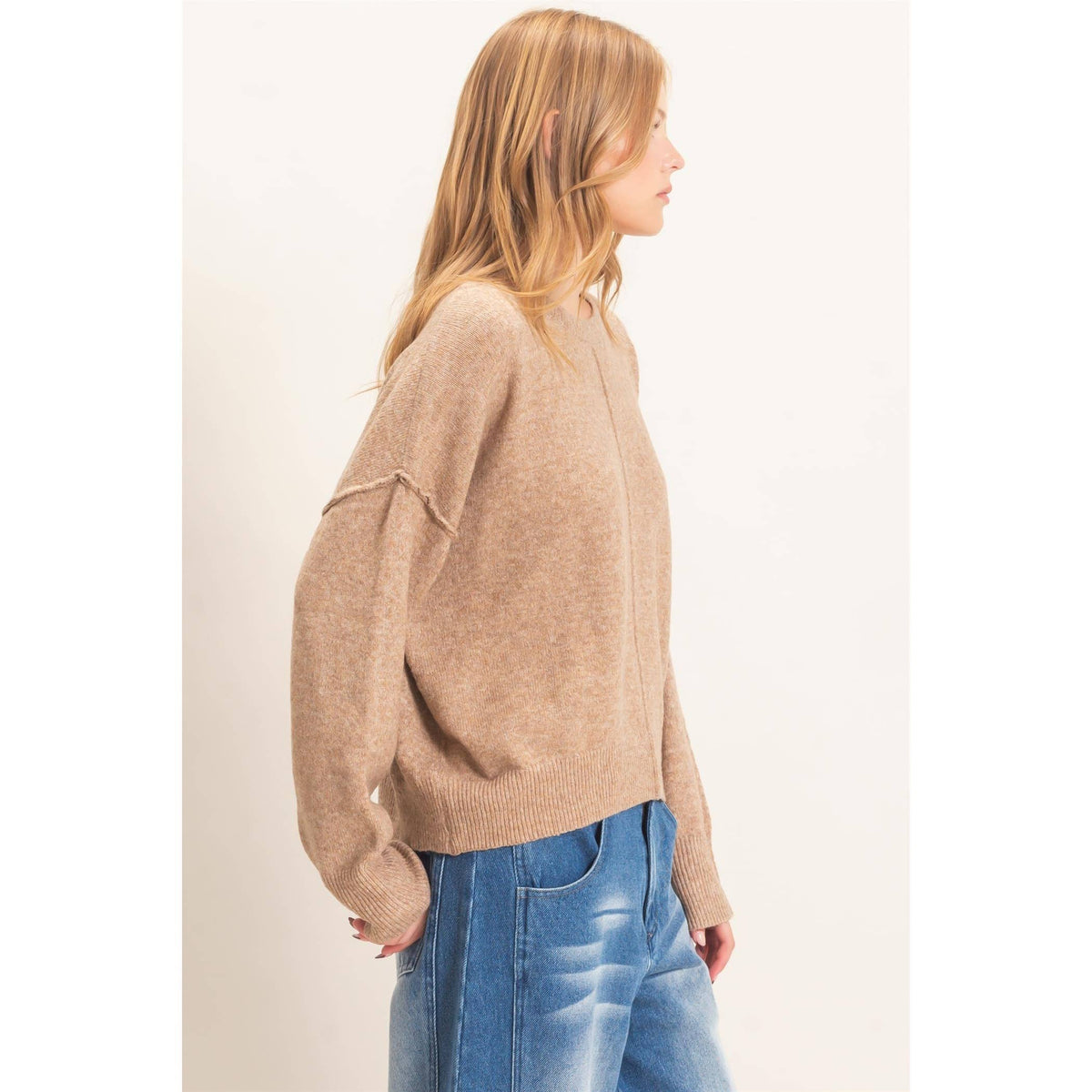 Crew Neck Sweater With Ribbed Hem