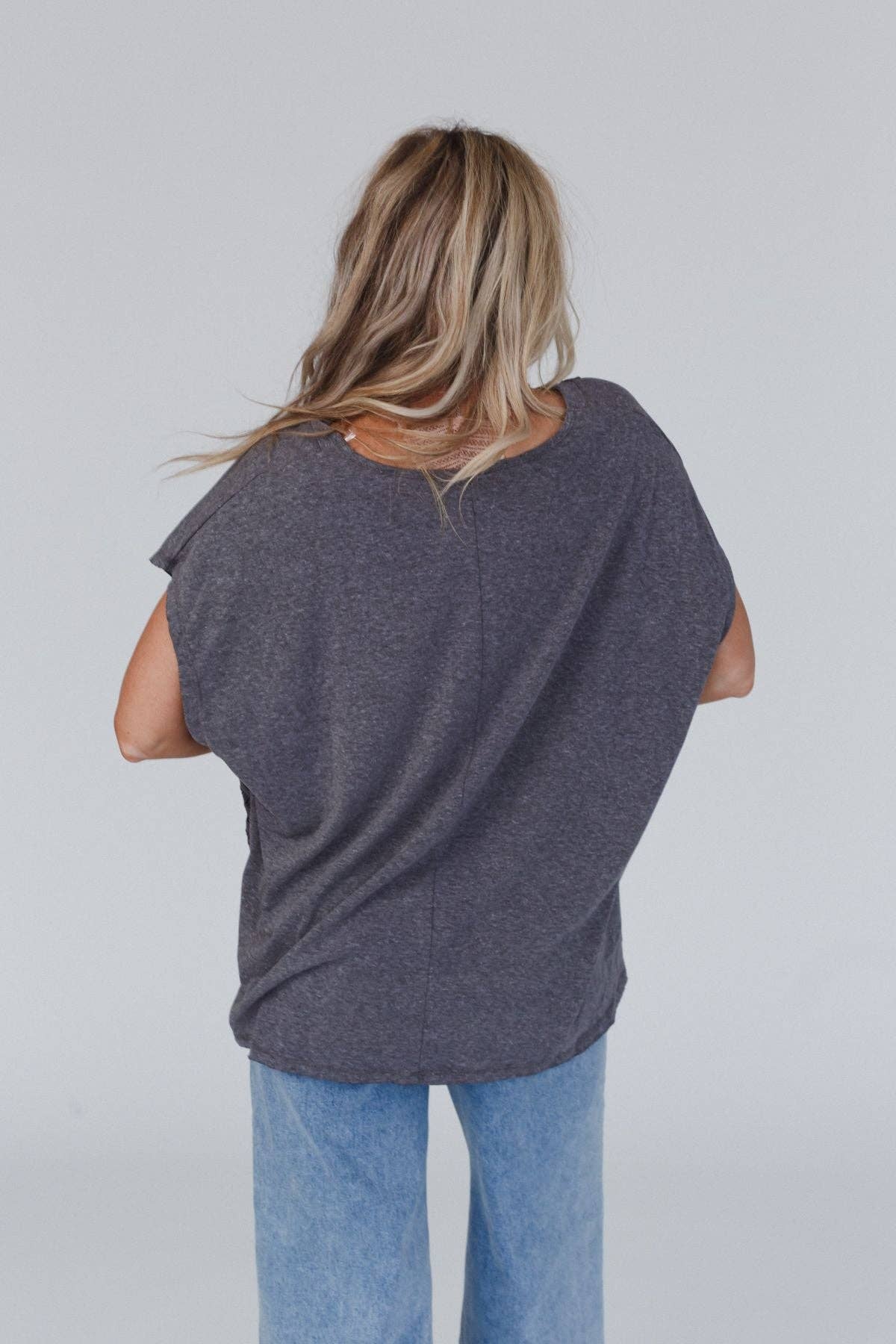 Camden Lace V Neck Top - Charcoal