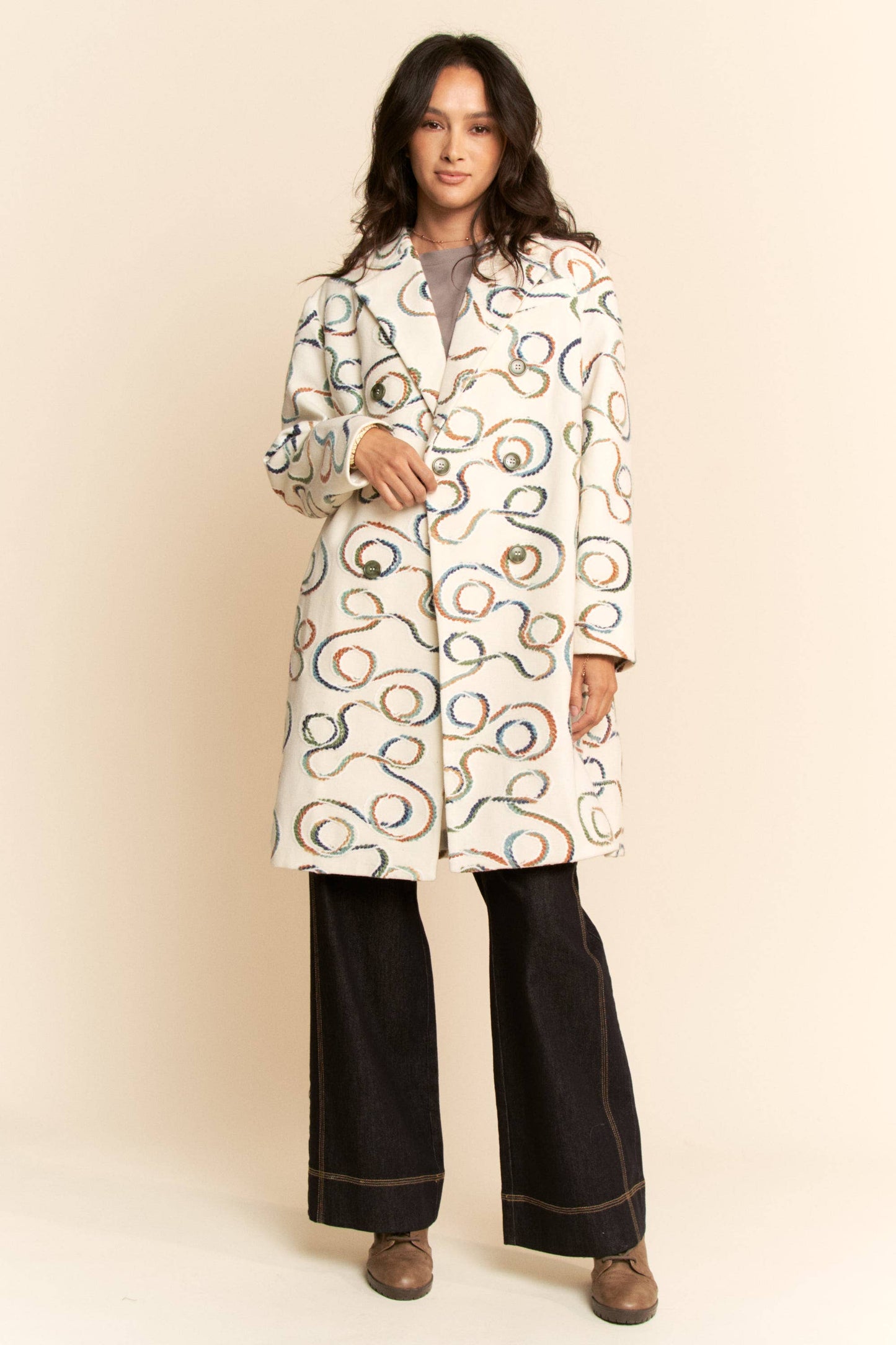 CHUNKY THREAD EMBROIDERED MIDI COAT