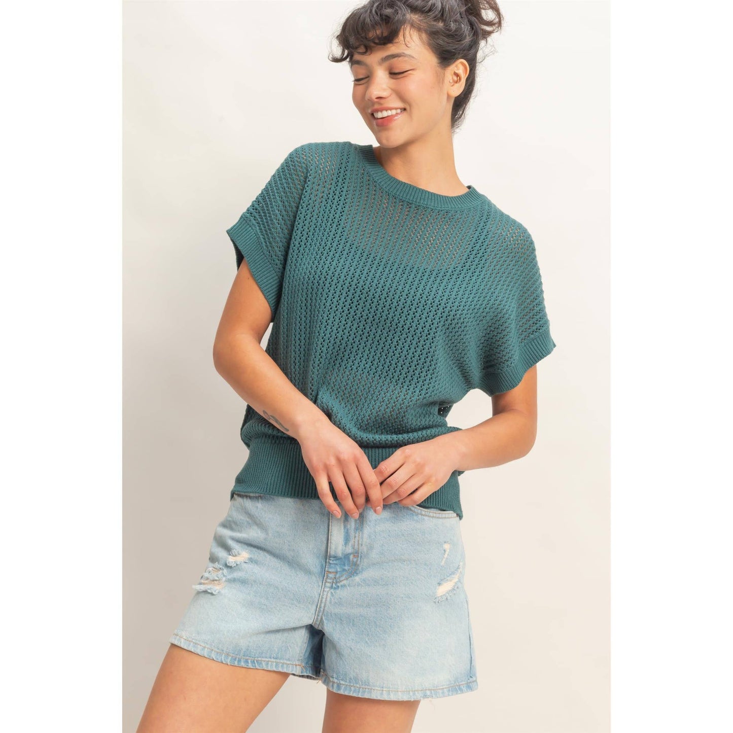 Open-Knit Dolman Sleeve Top
