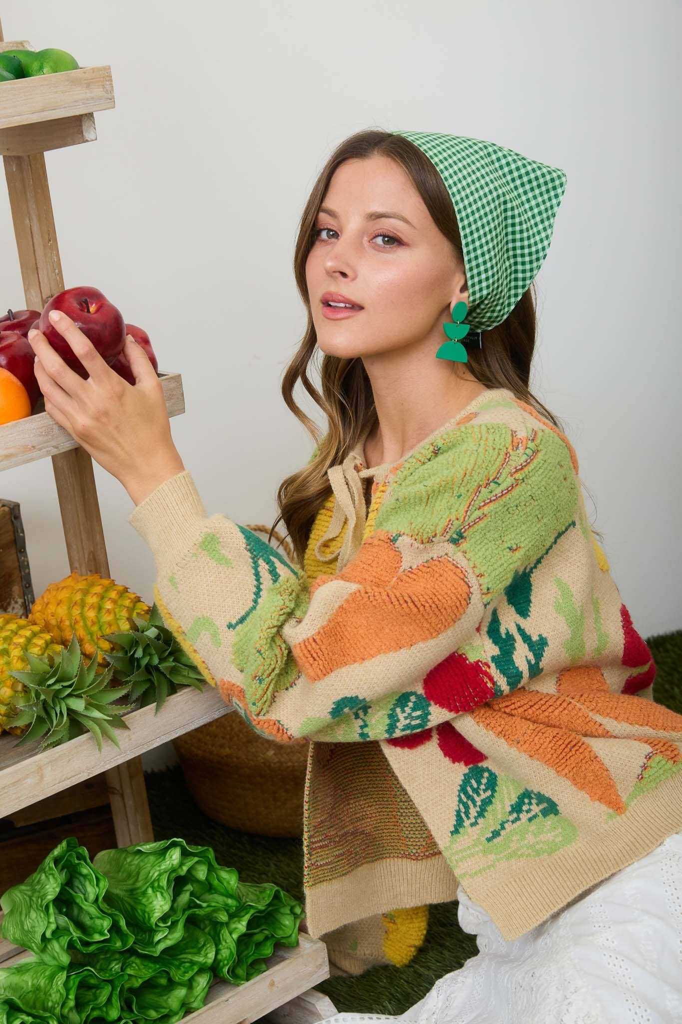 VEGGIE PATTERN  CARDIGAN SWEATER
