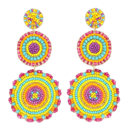 3-tier Disc Beaded Long Drop Earrings