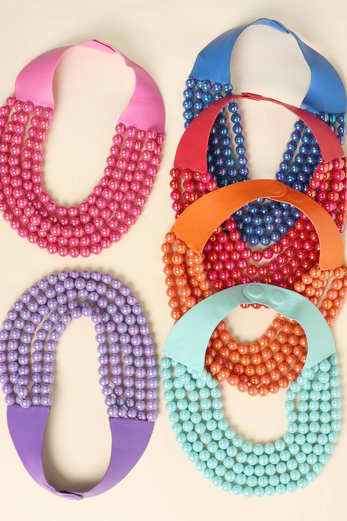 BLING METALLIC COLOR BEADED NECKLACE FAUX LEATHER MAGNETIC
