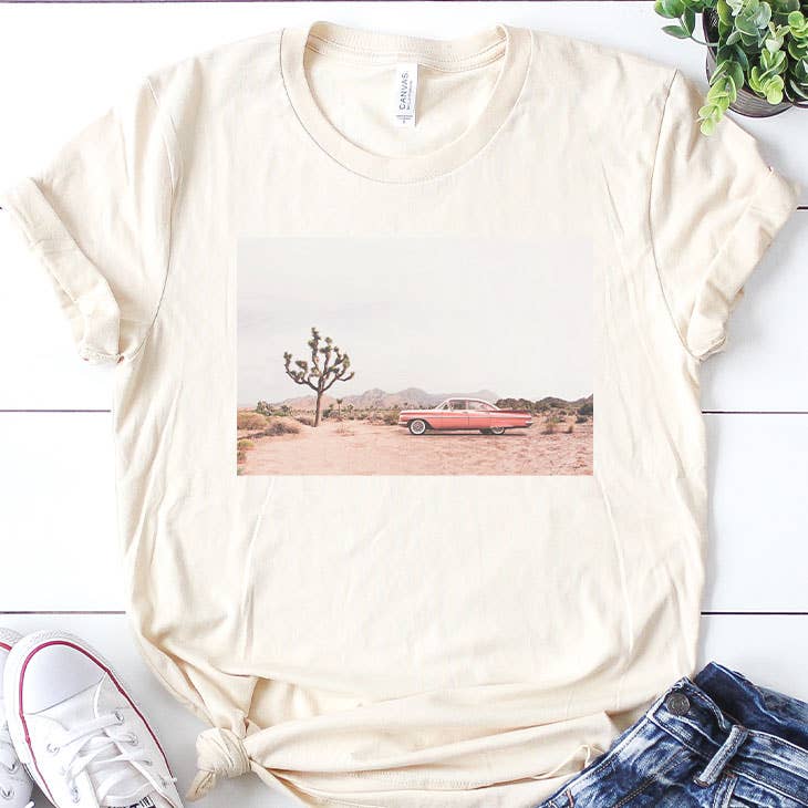 Western Desert Car Scene Summer Travel Graphic Tee