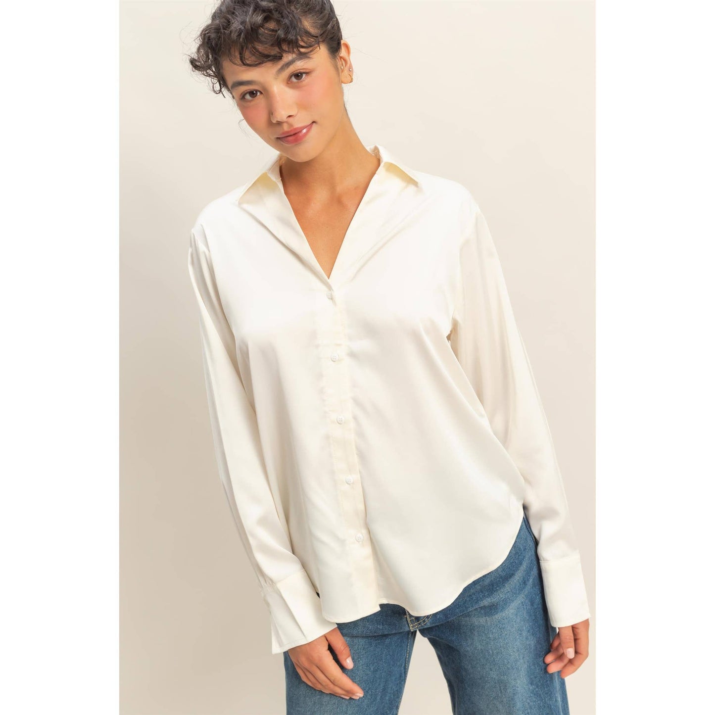 Button-Up Satin Shirt