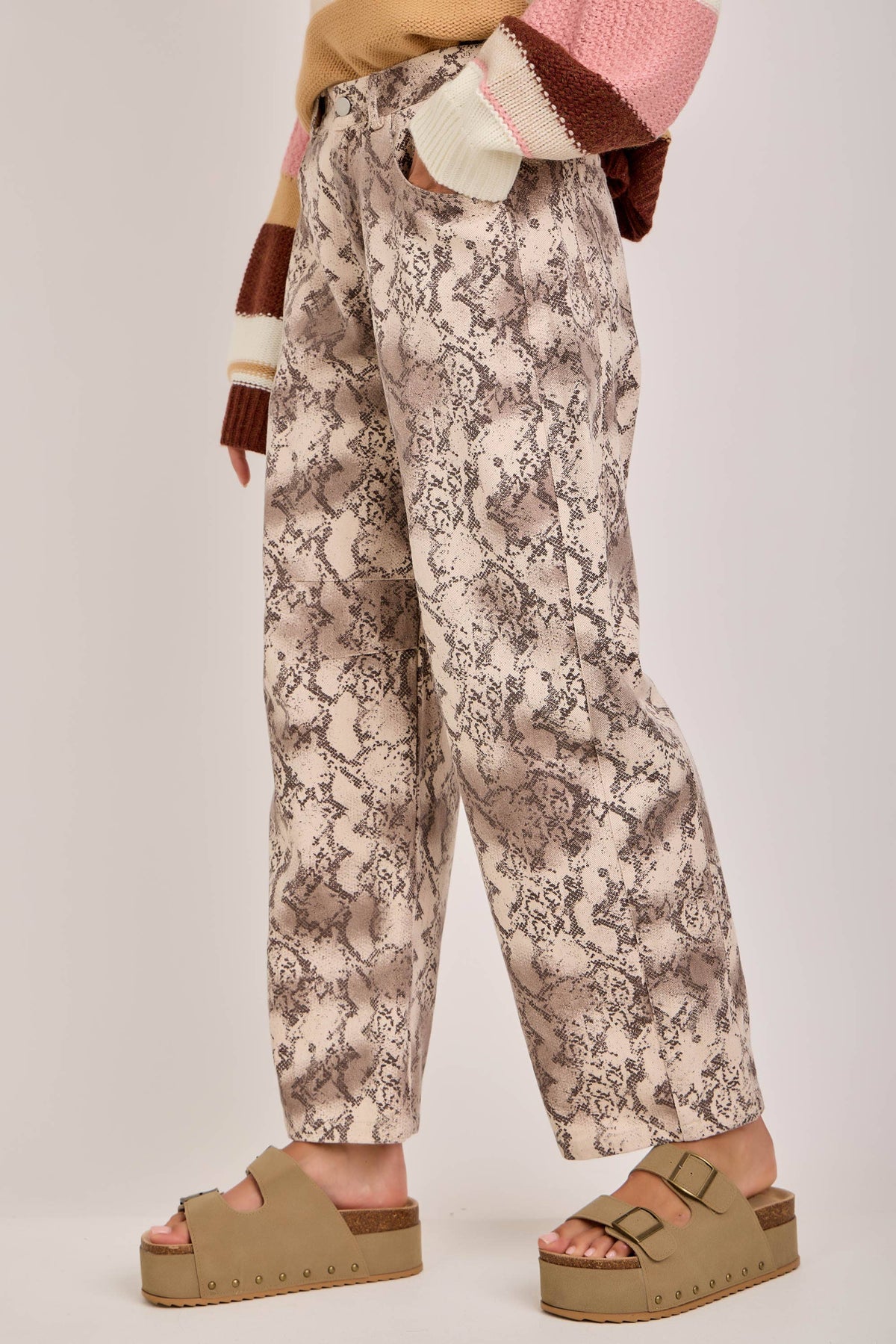 VINTAGE SNAKESKIN PRINT TWILL DENIM BARREL PANT