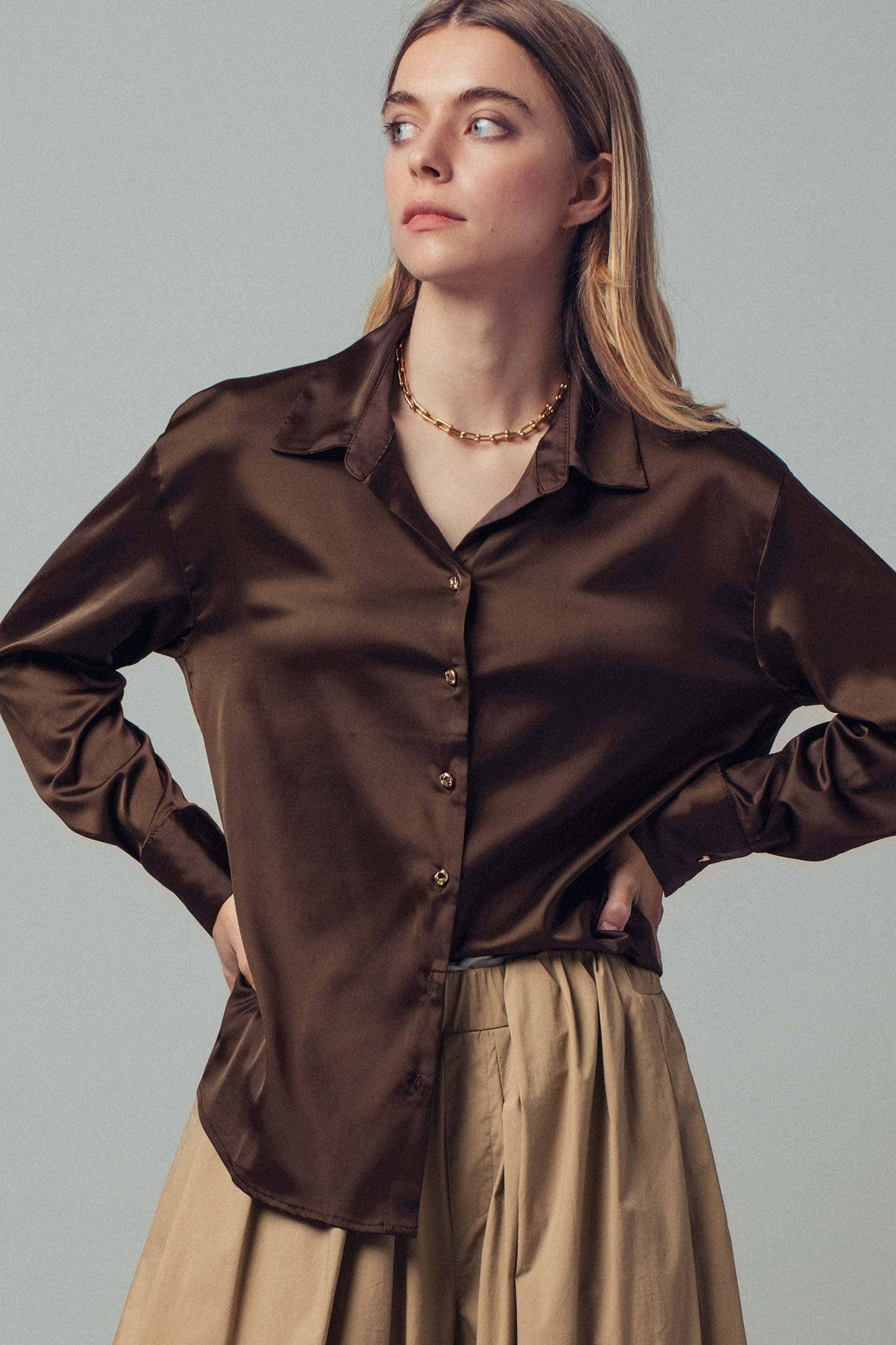 Satin Button Down Blouse
