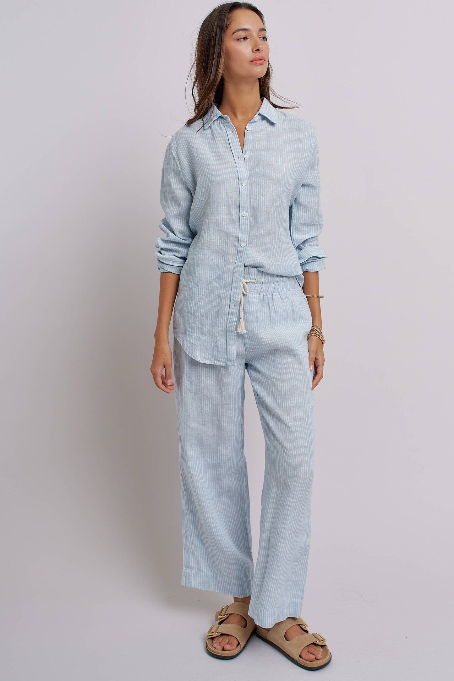Linen Wide-Leg Drawstring Pants