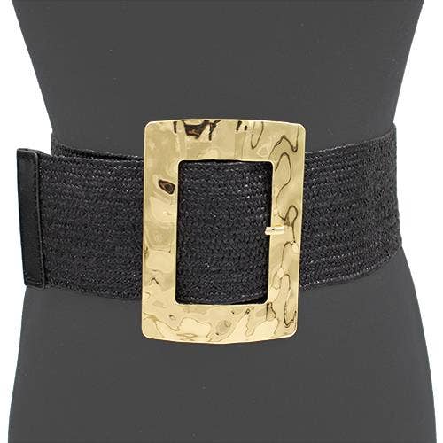 WIDE METAL RECTANGLE BUCKLE ELASTIC BELT