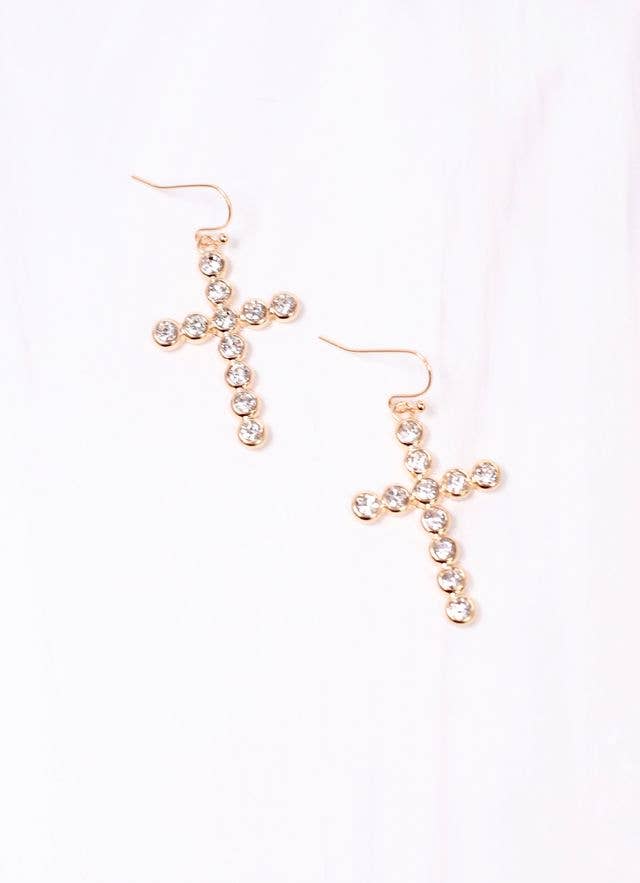 Gold CZ Cross Earring