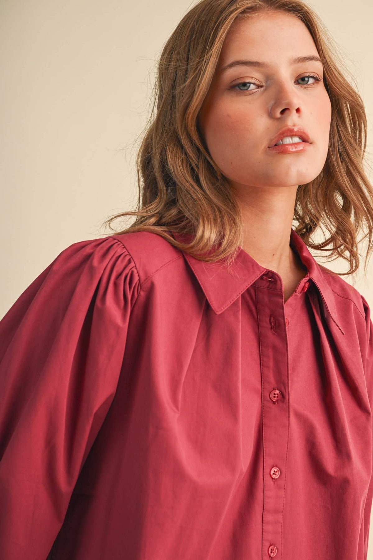 PUFF SLEEVE BUTTON DOWN TOP