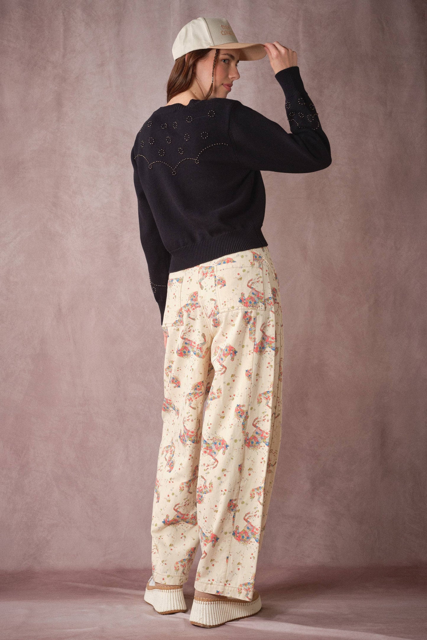 Floral Horse Print Relaxed Cotton Pants