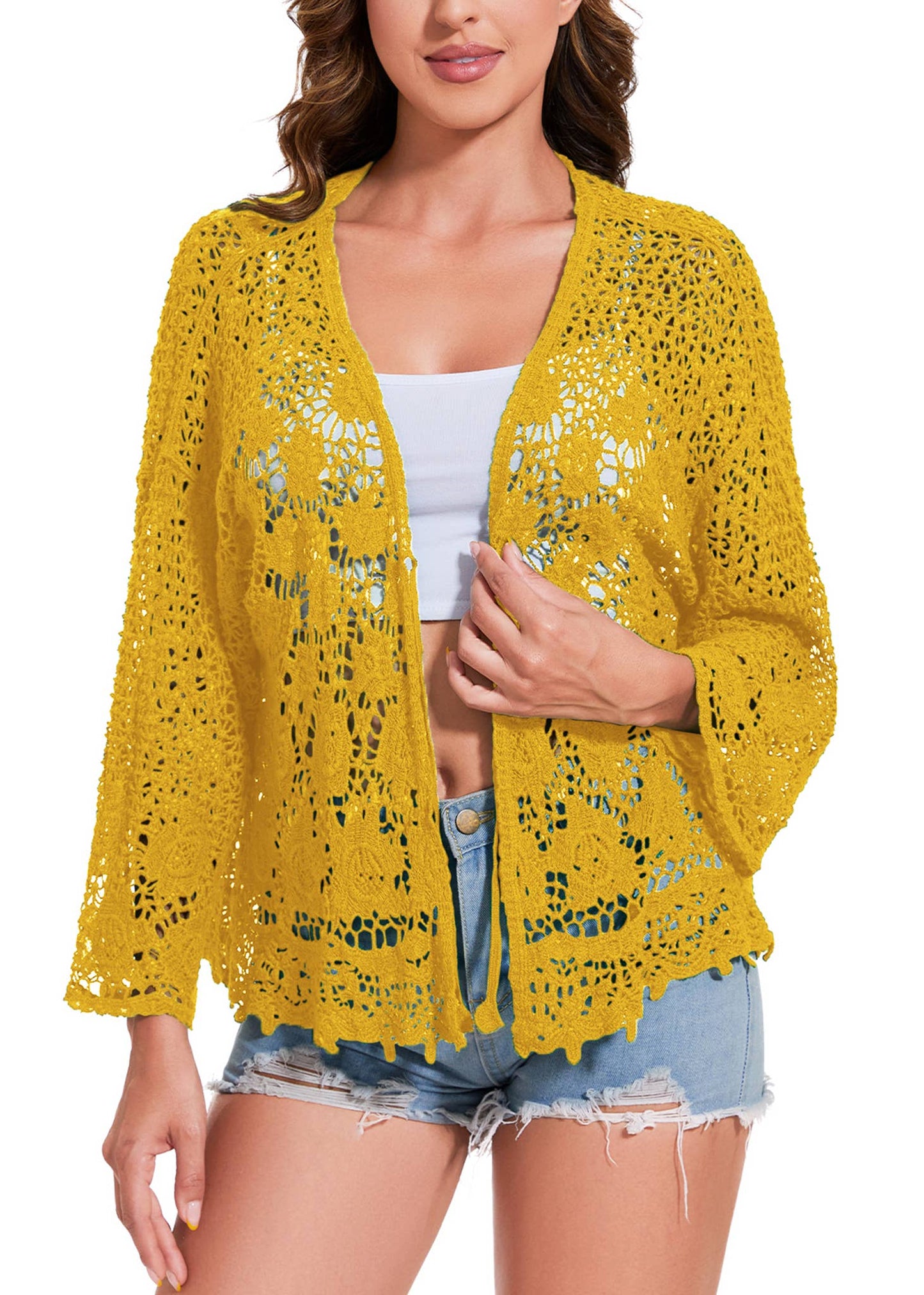 Embroidered Lace Kimono Crop Cardigan Half