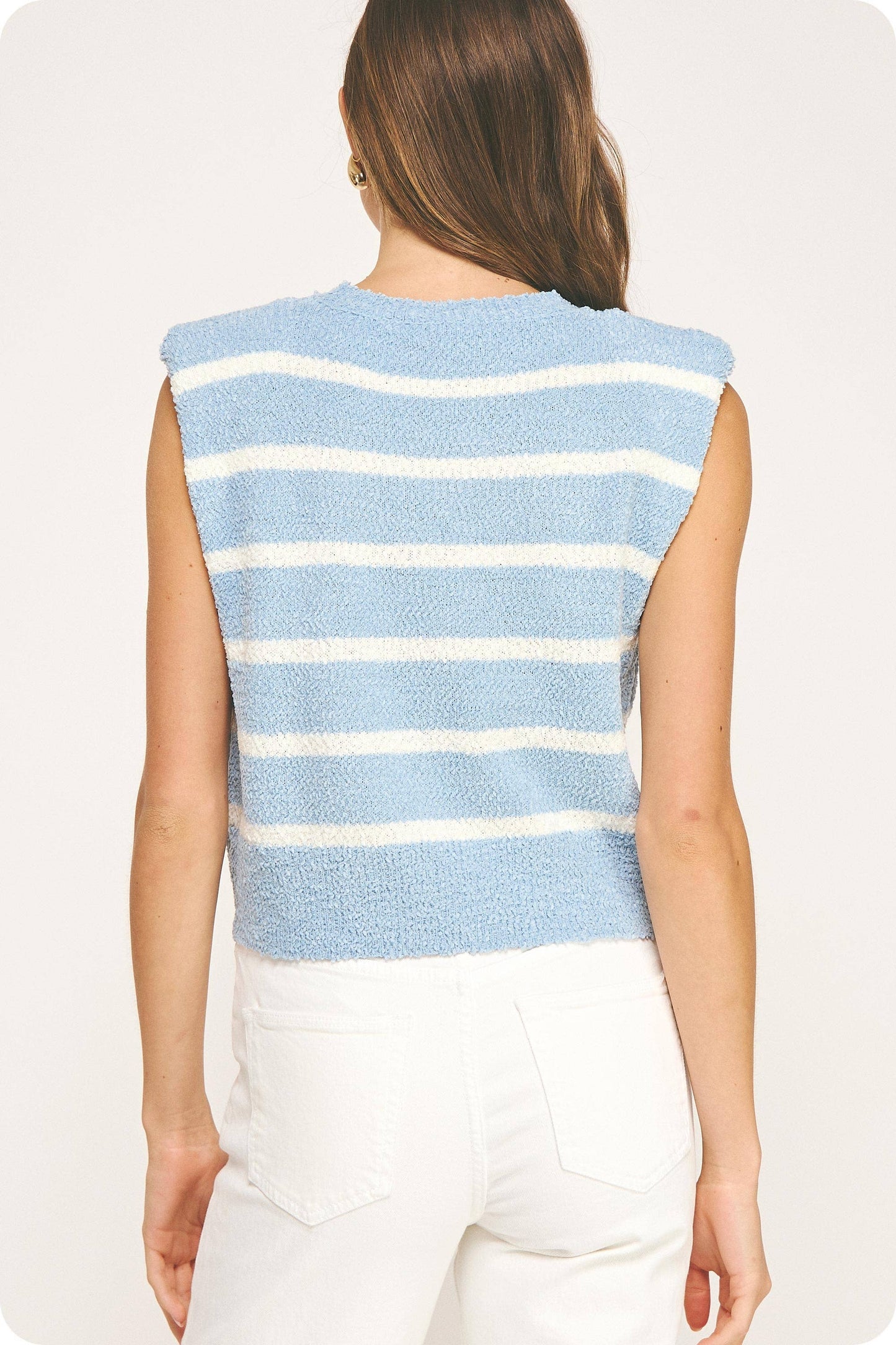 Shoulder Pad Sleeveless Textured Striped Knit Top