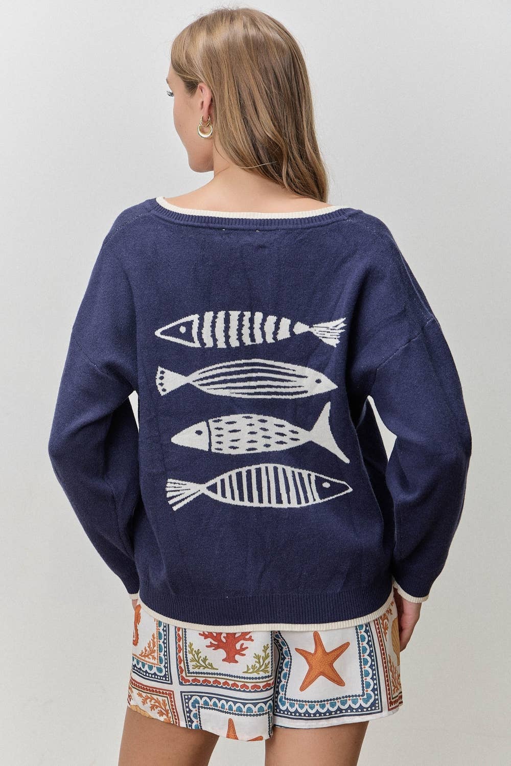 FISH DESIGN BUTTON UP CARDIGAN