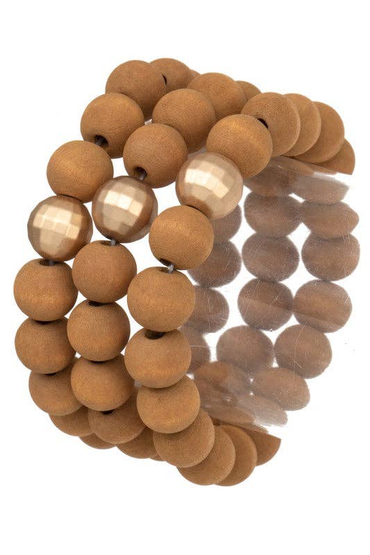 Wood Metal Accent Bead Bracelet