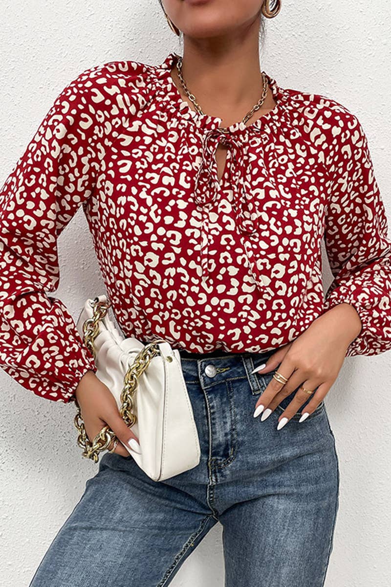 TIED NECK PRINTED CASUAL TOP