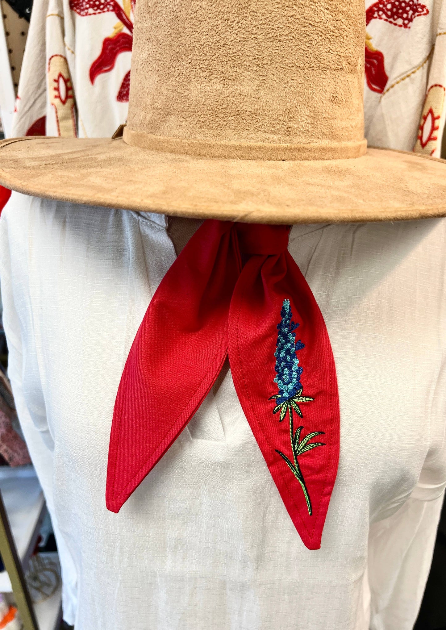 Bluebonnet Embroidered Ascot Scarf