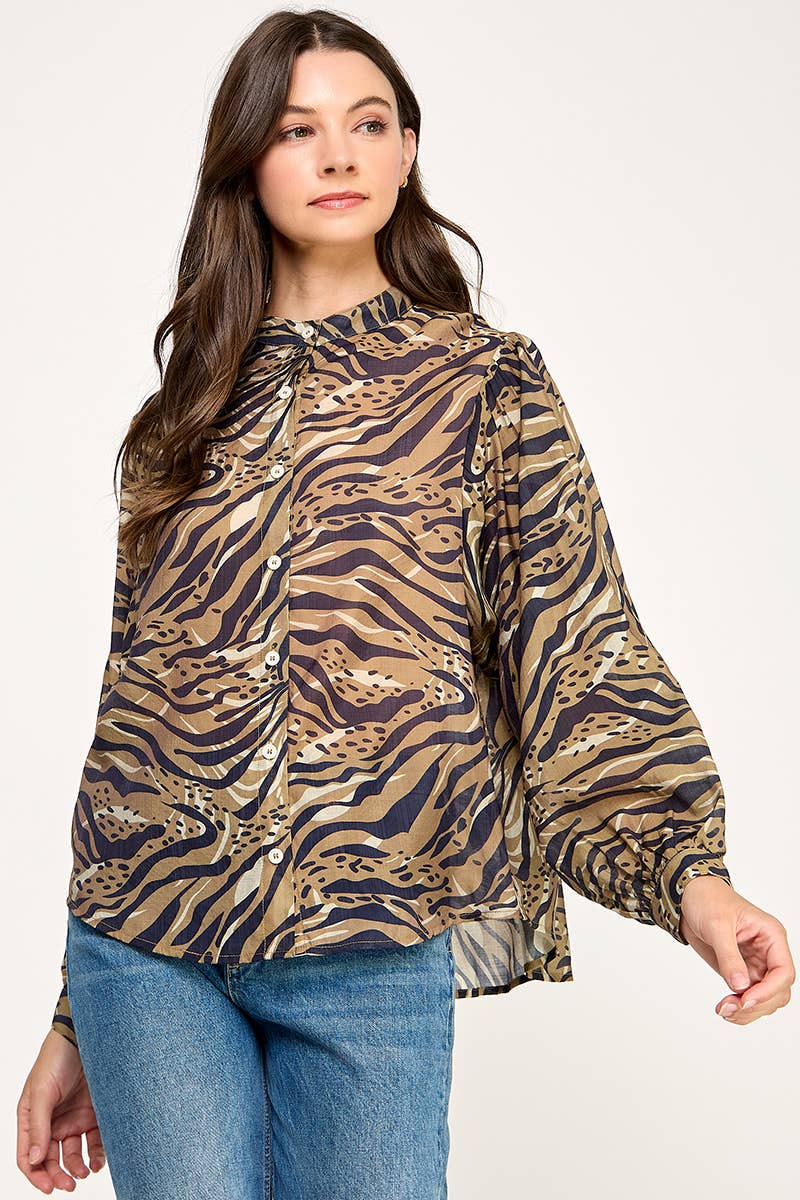 PRINTED BUTTON UP BLOUSE-MULTI