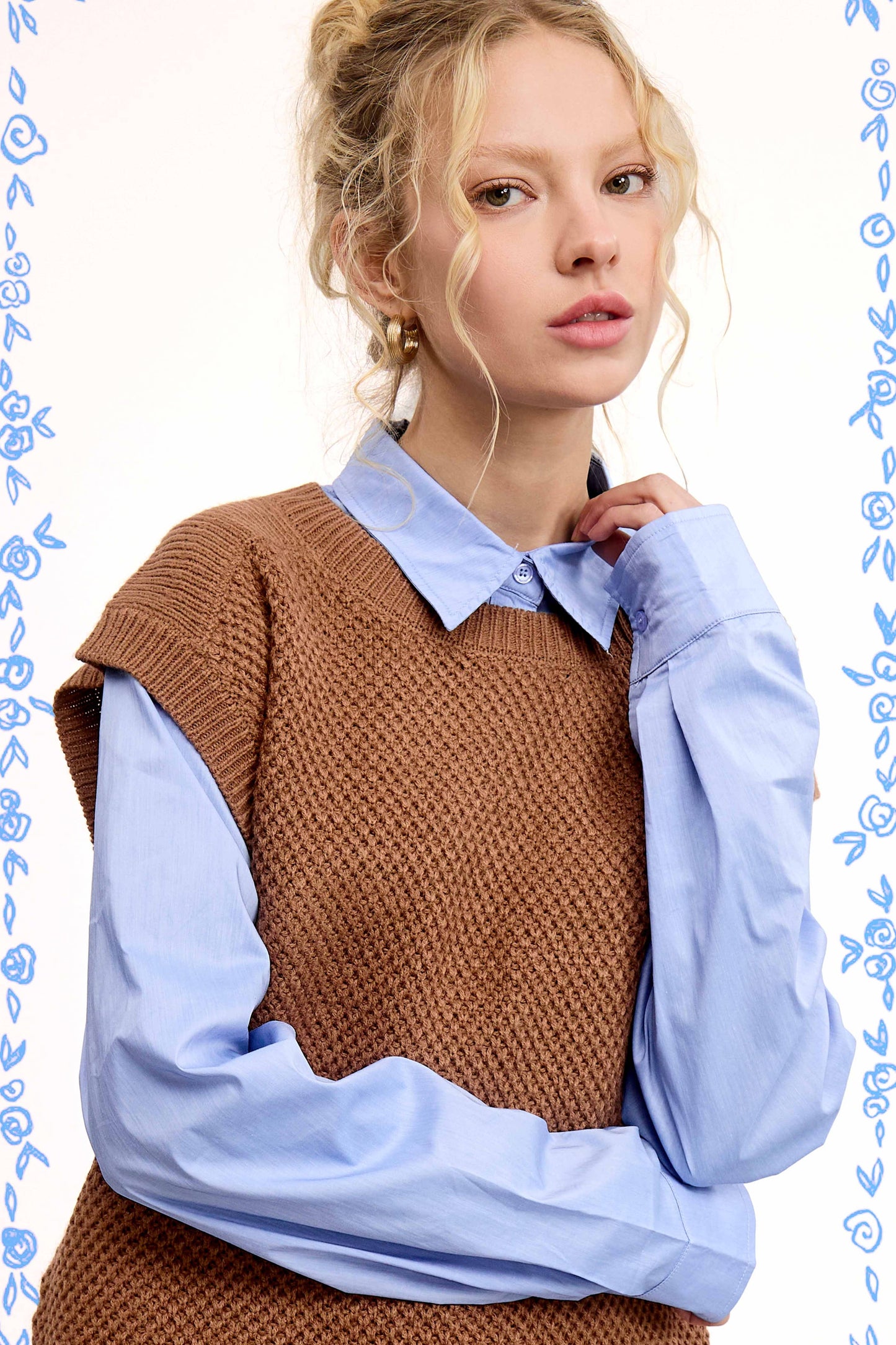 Loose Fit Round Neck Sweater Vest Top