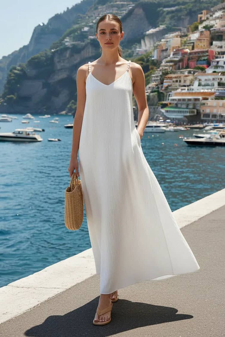 POM-POM MAXI SLEEVELESS DRESS