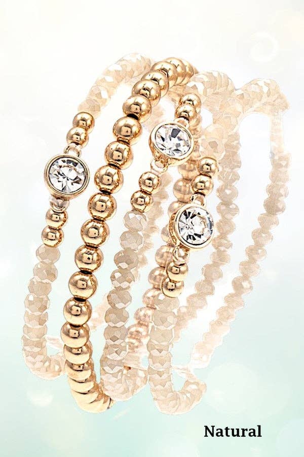 FACETED GLASS BEAD & GEMSTONE STRETCH BRACELET SET