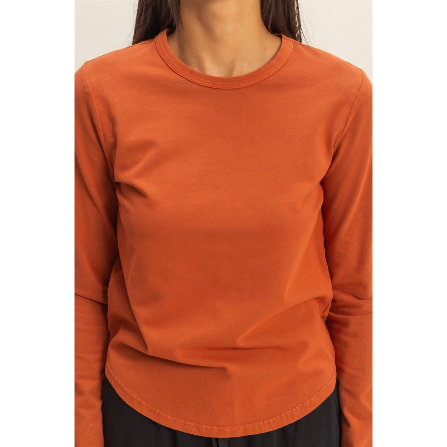 Long Sleeve Round Hem Top