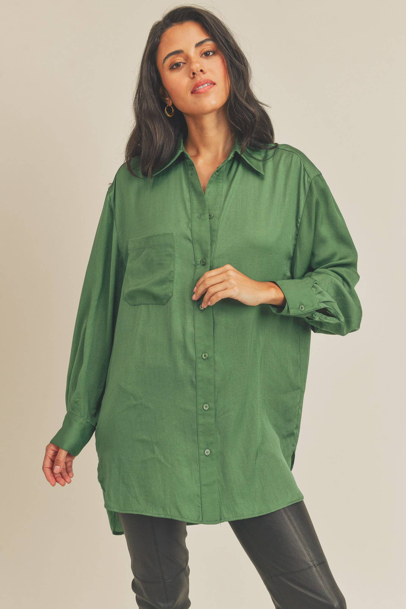 COLLARED BUTTON DOWN TUNIC SHIRT