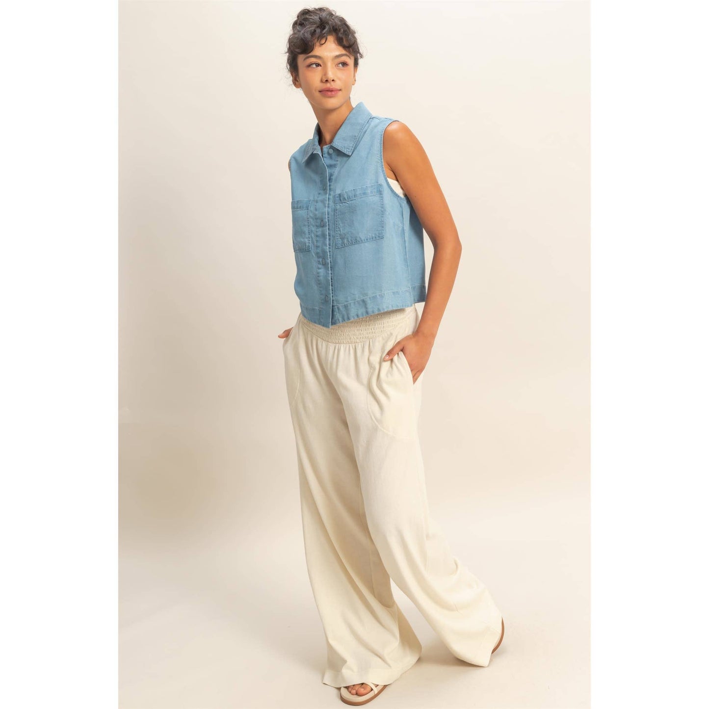 Sleeveless Button-Up Top
