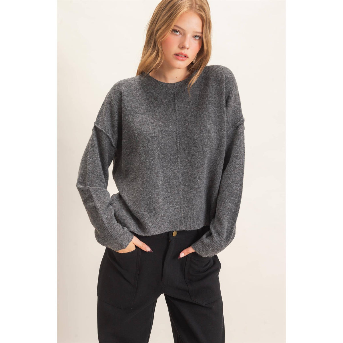 Crew Neck Sweater With Ribbed Hem