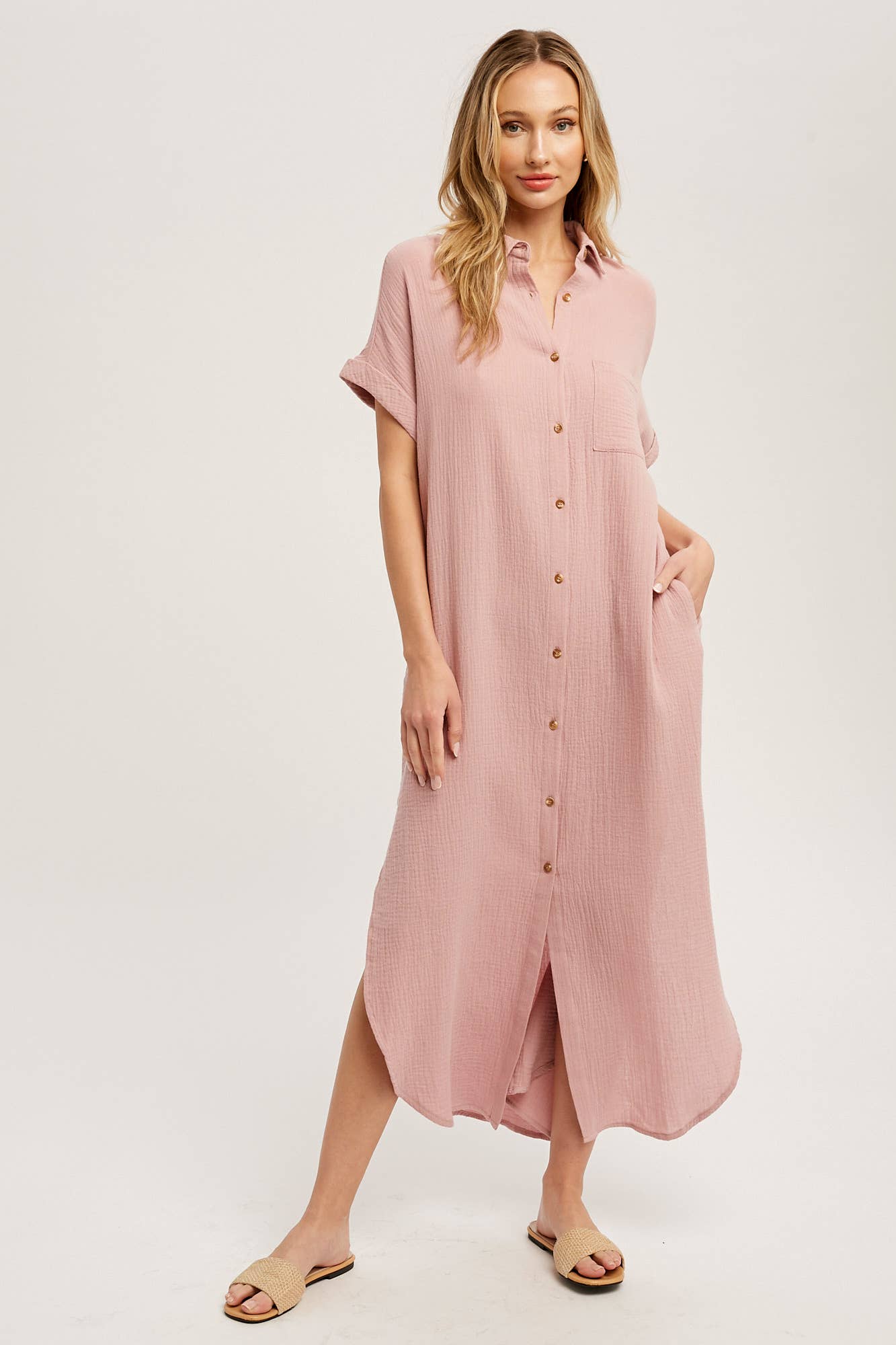 Button Up Maxi Shirt Dress with Pocket