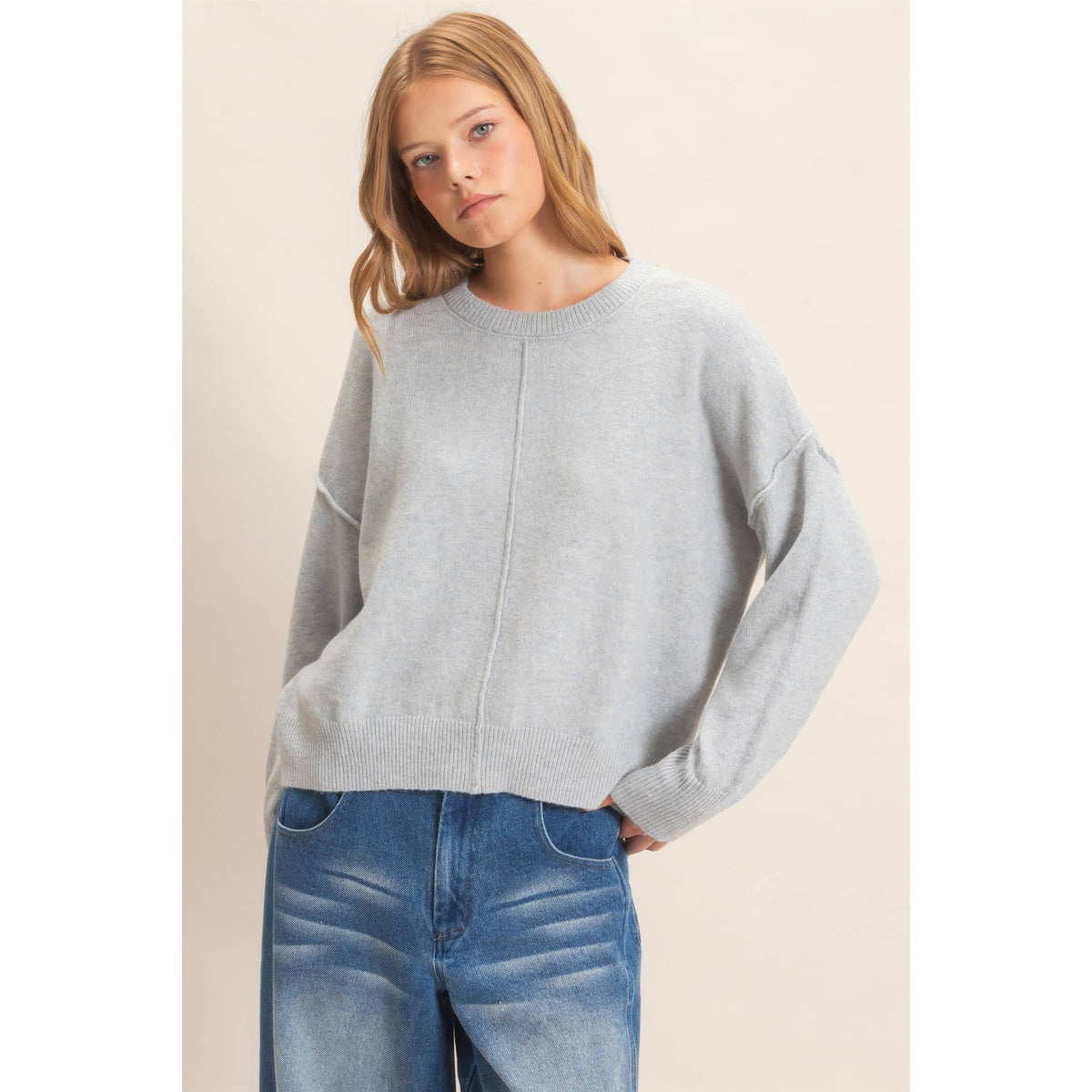 Crew Neck Sweater With Ribbed Hem