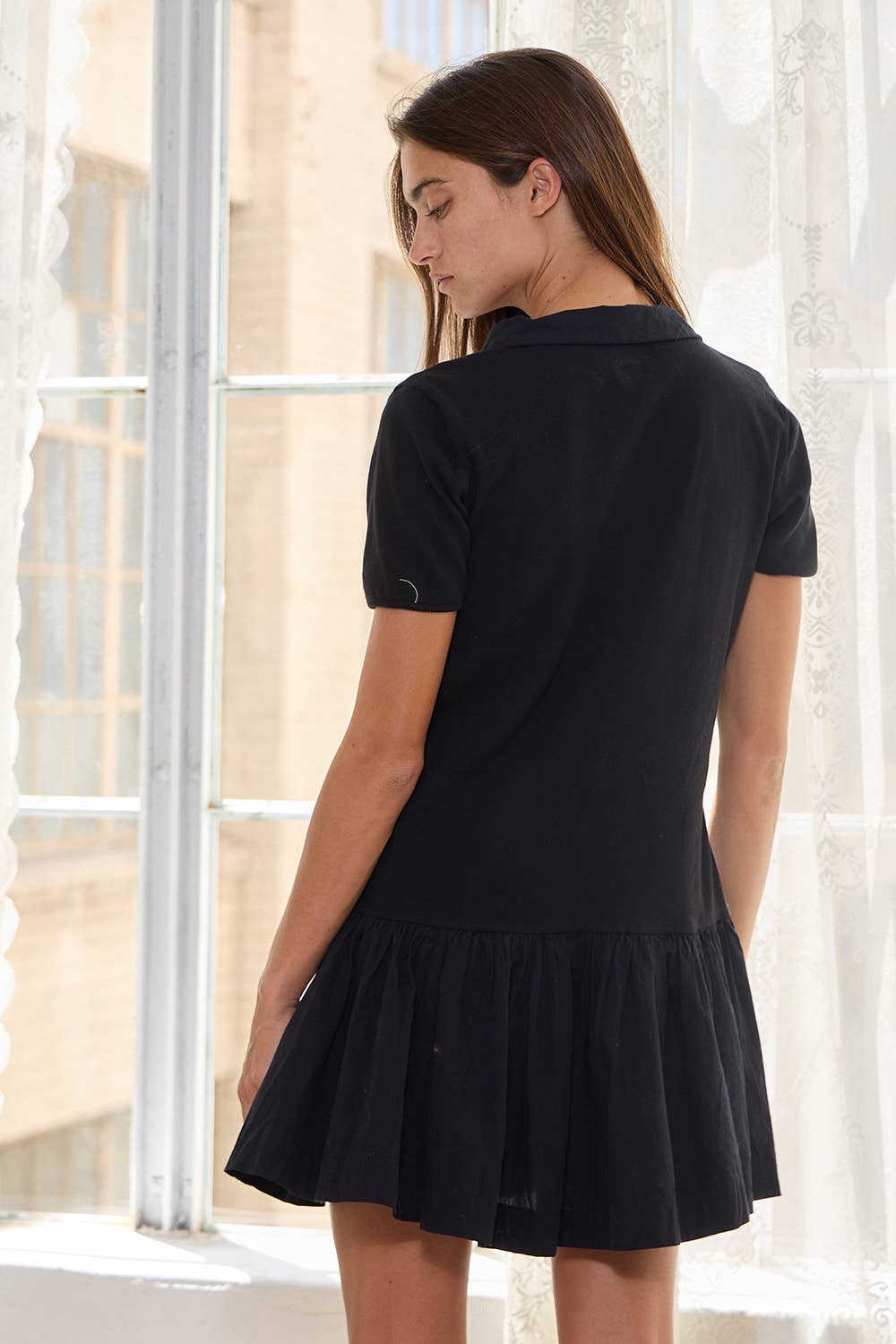 Polo-inspired Bodice Mini Dress With Ruffled Skirt