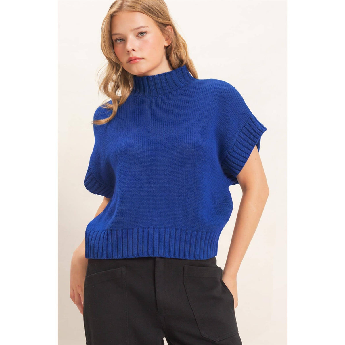Ribbed Mock Neck Sweater Vest