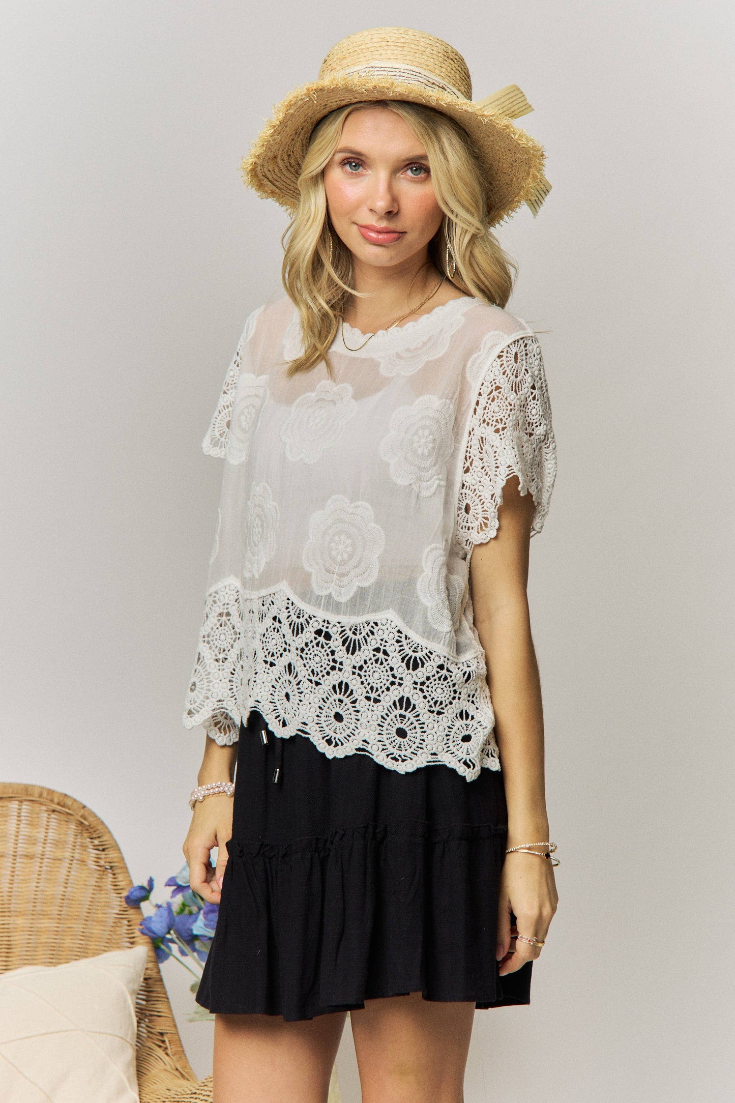 LACE SLEEVE COTTON TOP