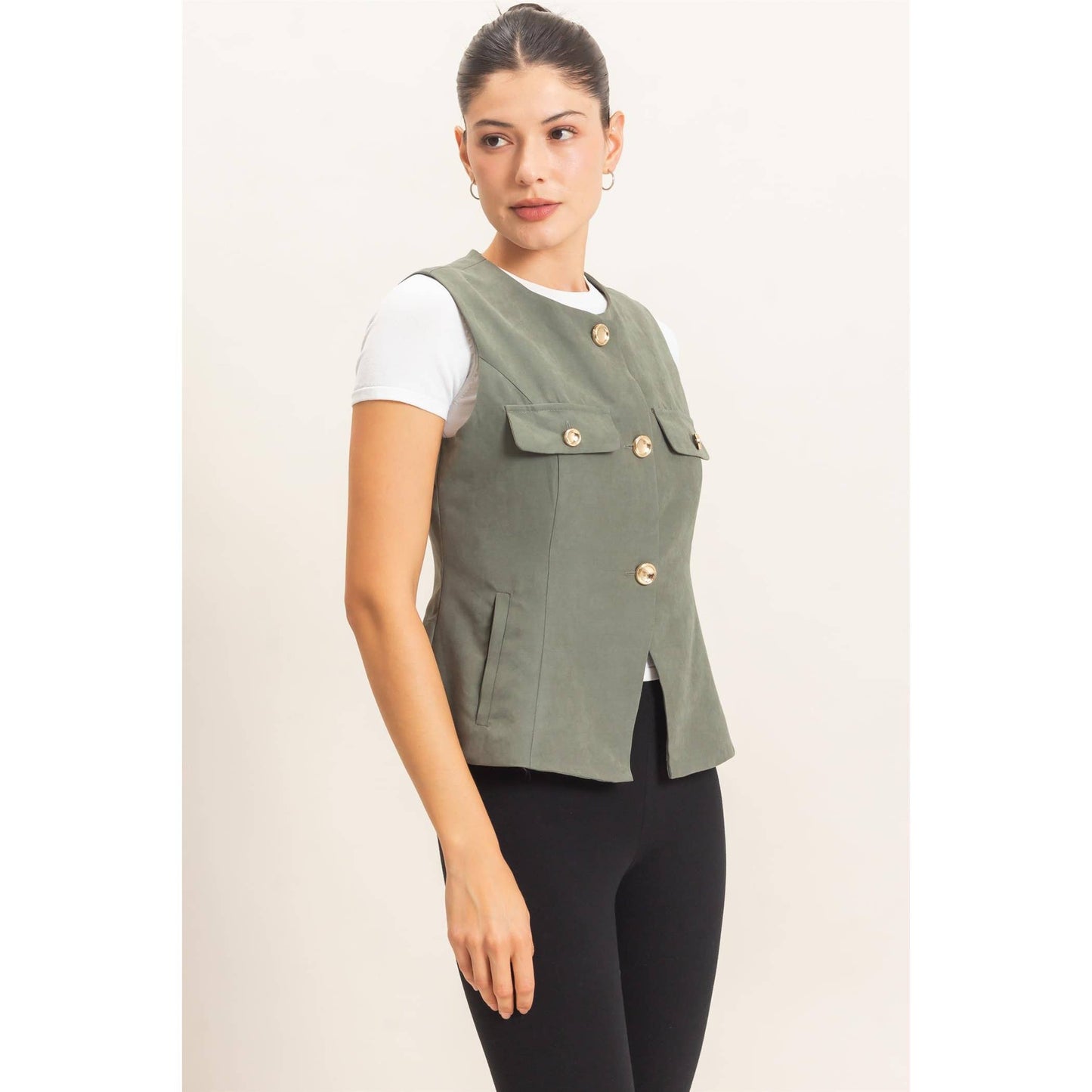 Buttoned Sleeveless Utility Vest